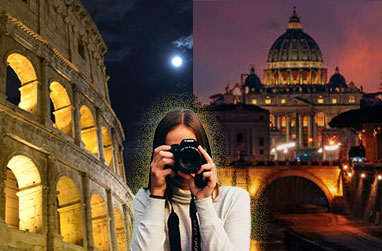 ローマの夜景ドライブ・フォトストップ付きとイタリアンディナー